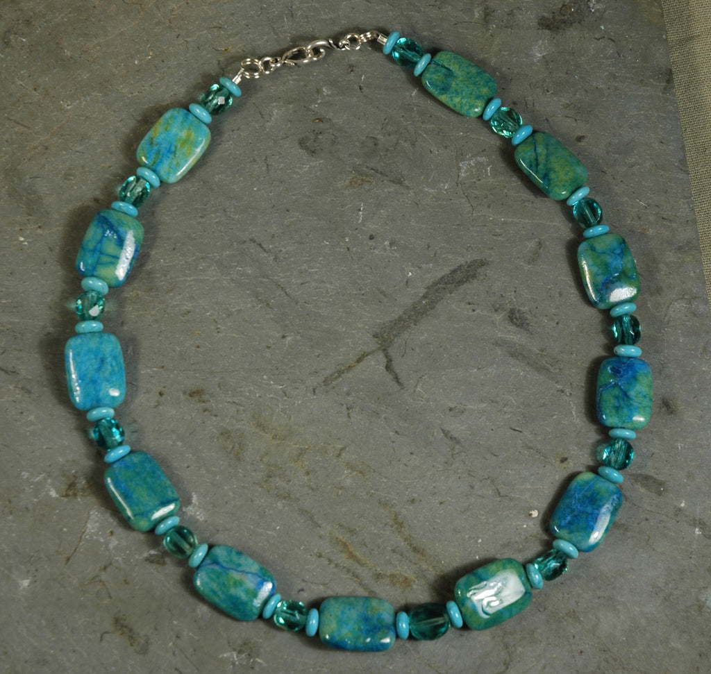 Chrysoprase Agate, Howlite & Crystal Bead Necklace