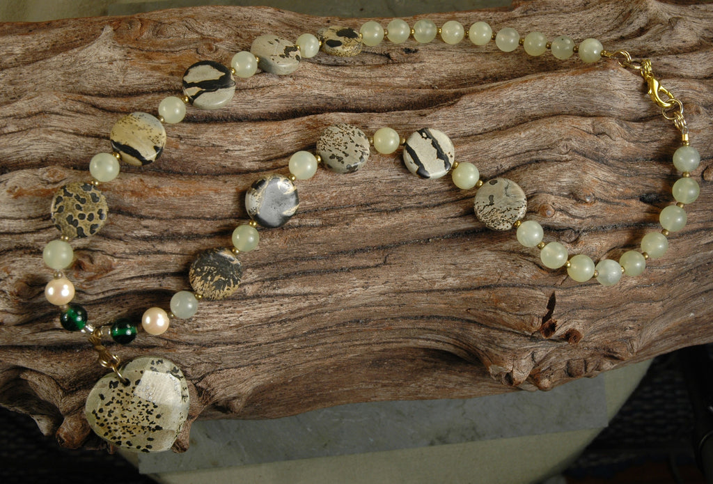 Unakite Heart Pendant Necklace