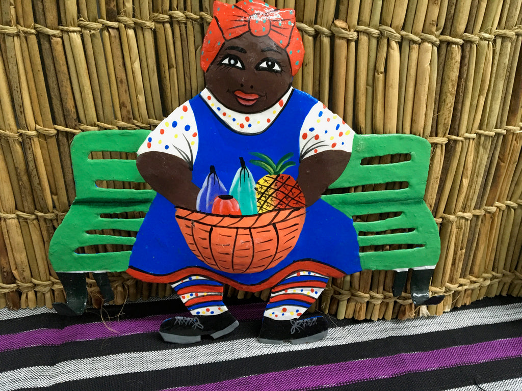 Fair Trade Haitian Oil Drum Folk Art Lady with Hooks