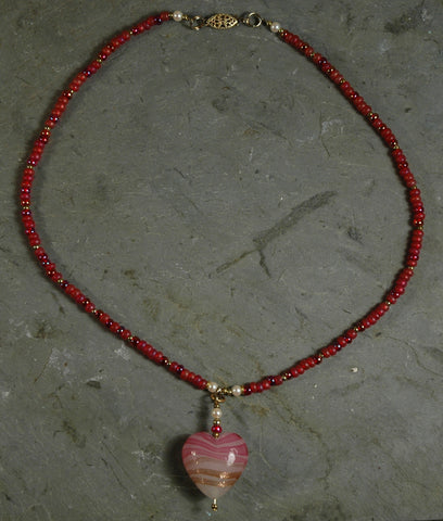 Handblown Glass Heart Pendant Necklace