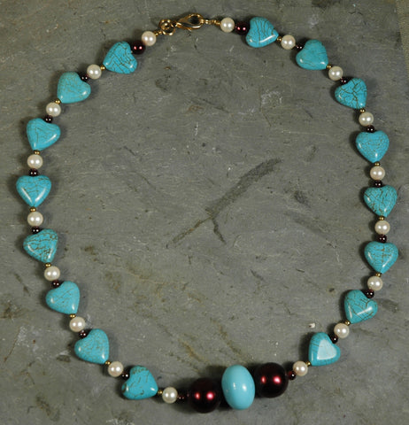 Turquoise Heart Bead Necklace