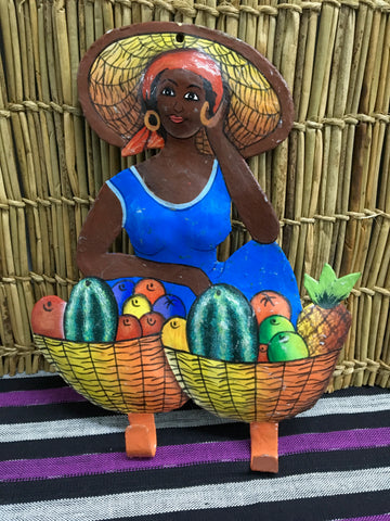 Fair Trade Haitian Oil Drum Folk Art Fruit Lady with Hooks