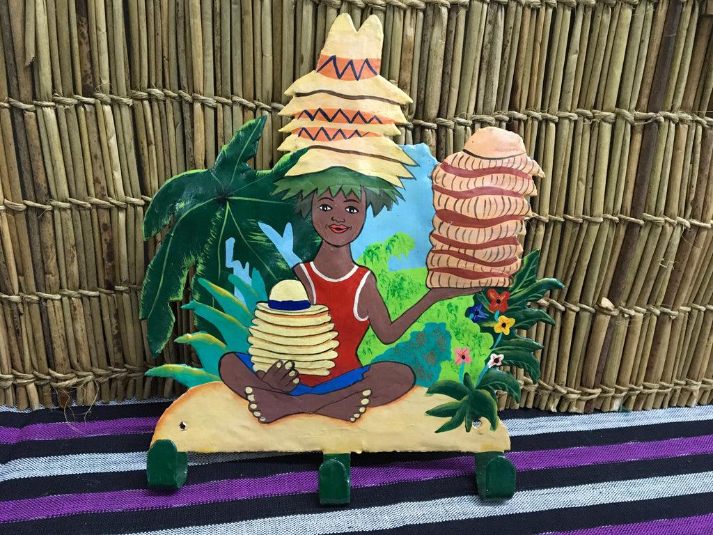 Fair Trade Haitian Oil Drum Folk Art Hat Seller with Hooks